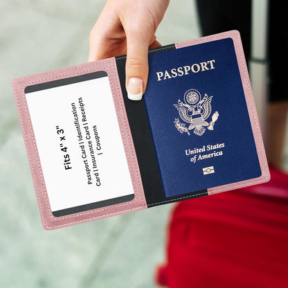 RFID Passport Holder for Travel – PU Leather Passport Cover and Card Holder for Men & Women – Slim Passport Holder with Card Protector Slot, Travel Must Haves (Pink - Lime Green)