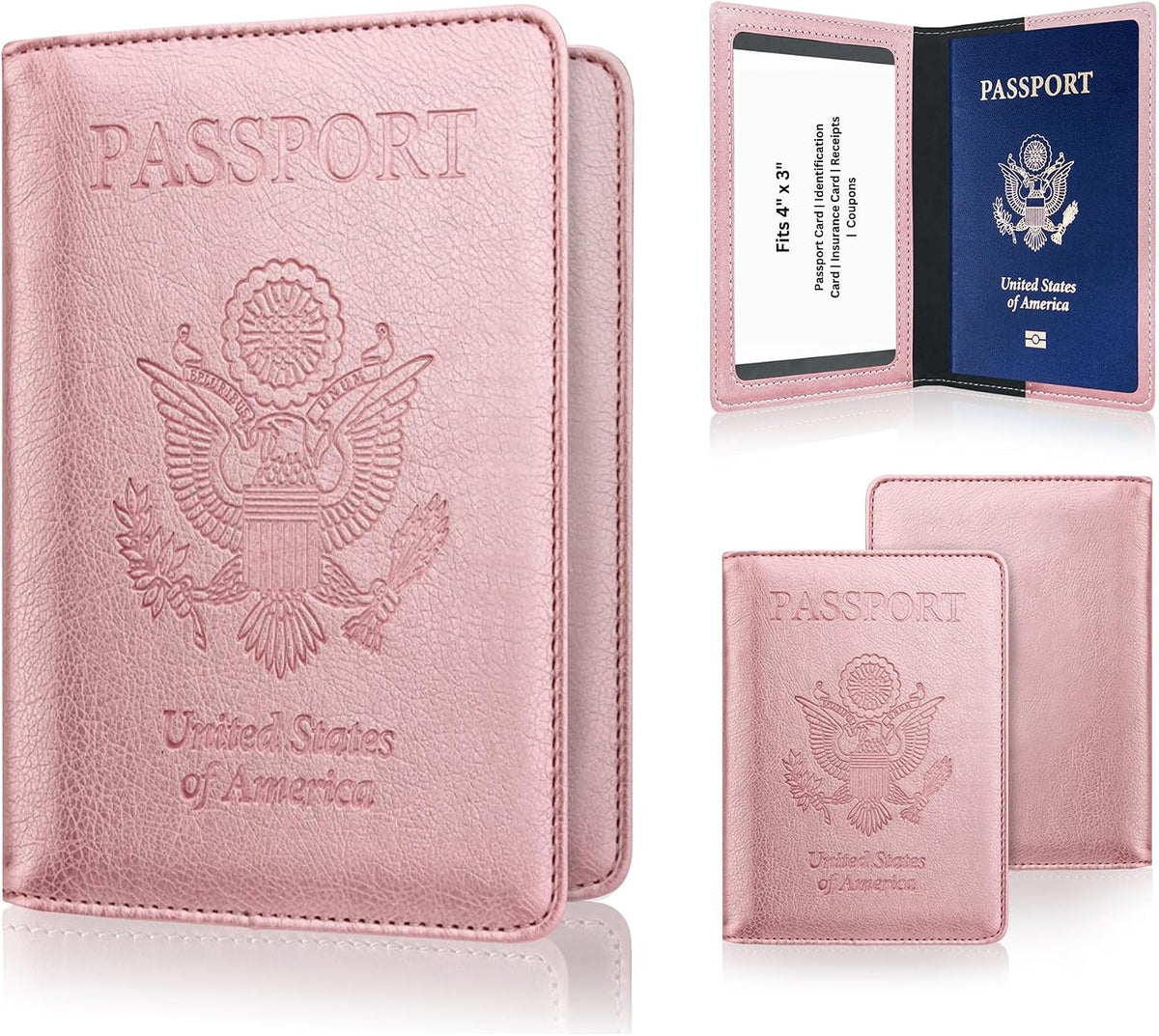 RFID Passport Holder for Travel – PU Leather Passport Cover and Card Holder for Men & Women – Slim Passport Holder with Card Protector Slot, Travel Must Haves (Pink - Lime Green)