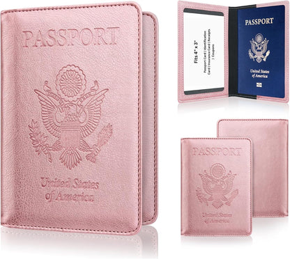 RFID Passport Holder for Travel – PU Leather Passport Cover and Card Holder for Men & Women – Slim Passport Holder with Card Protector Slot, Travel Must Haves (Pink - Lime Green)