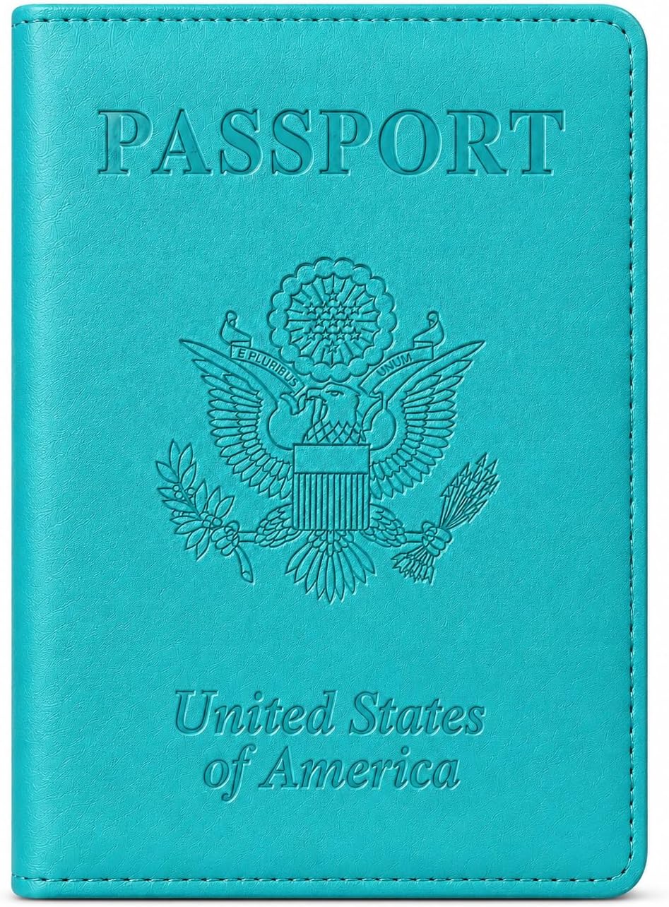 RFID Passport Holder for Travel – PU Leather Passport Cover and Card Holder for Men & Women – Slim Passport Holder with Card Protector Slot, Travel Must Haves (Pink - Lime Green)