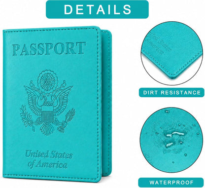 RFID Passport Holder for Travel – PU Leather Passport Cover and Card Holder for Men & Women – Slim Passport Holder with Card Protector Slot, Travel Must Haves (Pink - Lime Green)