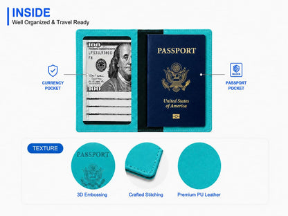 RFID Passport Holder for Travel – PU Leather Passport Cover and Card Holder for Men & Women – Slim Passport Holder with Card Protector Slot, Travel Must Haves (Pink - Lime Green)