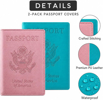 RFID Passport Holder for Travel – PU Leather Passport Cover and Card Holder for Men & Women – Slim Passport Holder with Card Protector Slot, Travel Must Haves (Pink - Lime Green)