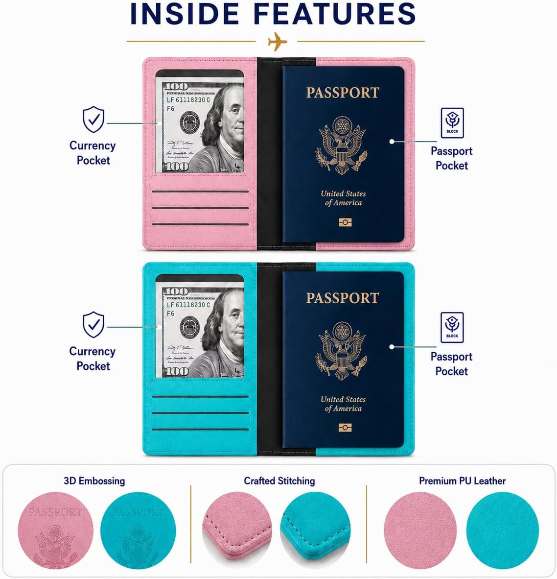 RFID Passport Holder for Travel – PU Leather Passport Cover and Card Holder for Men & Women – Slim Passport Holder with Card Protector Slot, Travel Must Haves (Pink - Lime Green)