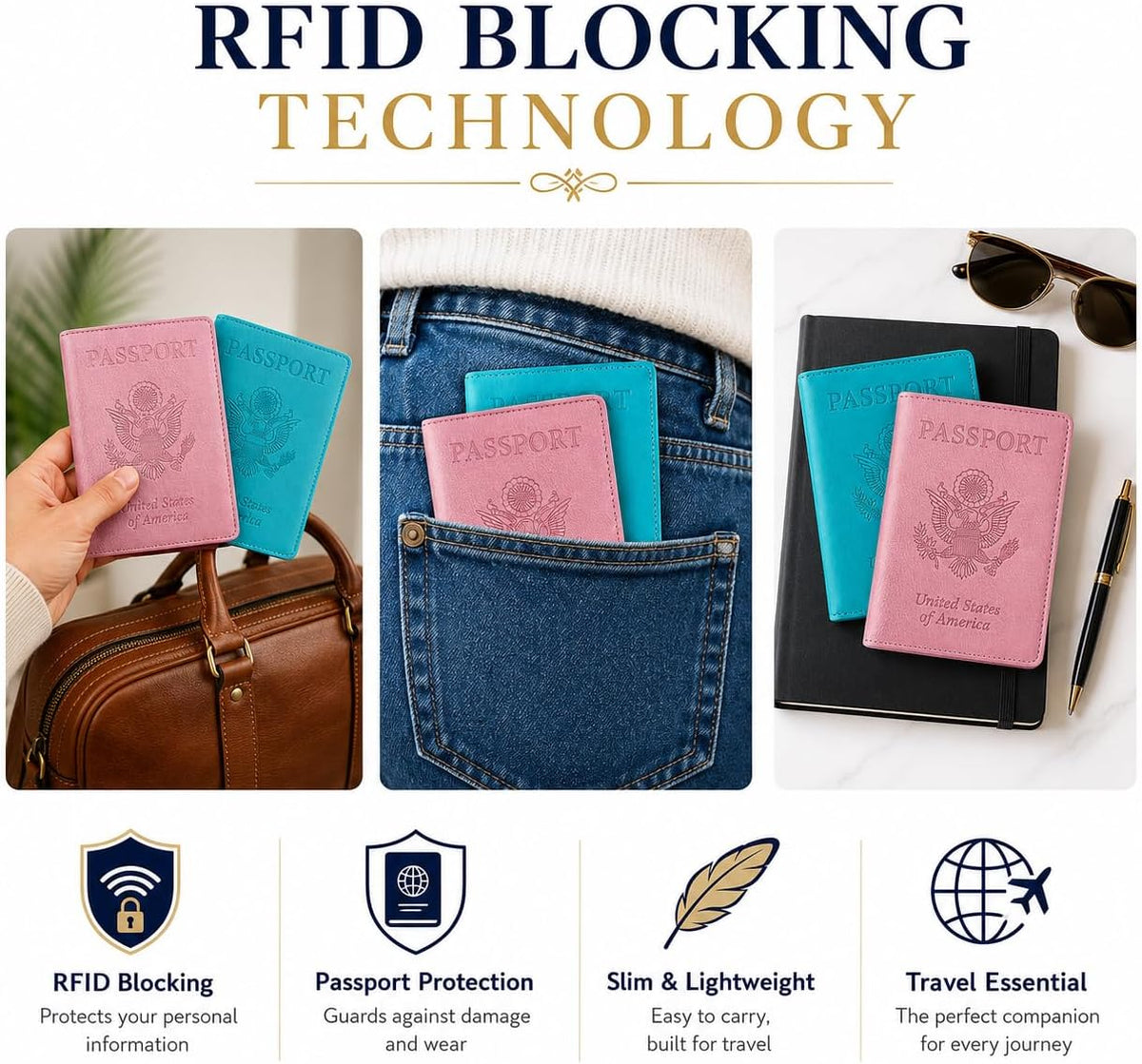 RFID Passport Holder for Travel – PU Leather Passport Cover and Card Holder for Men & Women – Slim Passport Holder with Card Protector Slot, Travel Must Haves (Pink - Lime Green)