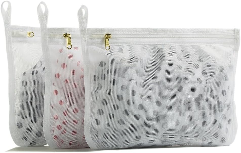 Delicates Laundry Bags, Bra Fine Mesh Wash Bag for Underwear, Lingerie, Bra, Pantyhose, Socks, Use YKK Zipper, Have Hanger Loops, Small Openings (White, 3 Small)