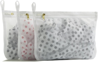 Delicates Laundry Bags, Bra Fine Mesh Wash Bag for Underwear, Lingerie, Bra, Pantyhose, Socks, Use YKK Zipper, Have Hanger Loops, Small Openings (White, 3 Small)