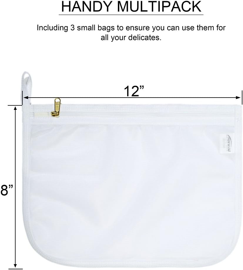 Delicates Laundry Bags, Bra Fine Mesh Wash Bag for Underwear, Lingerie, Bra, Pantyhose, Socks, Use YKK Zipper, Have Hanger Loops, Small Openings (White, 3 Small)