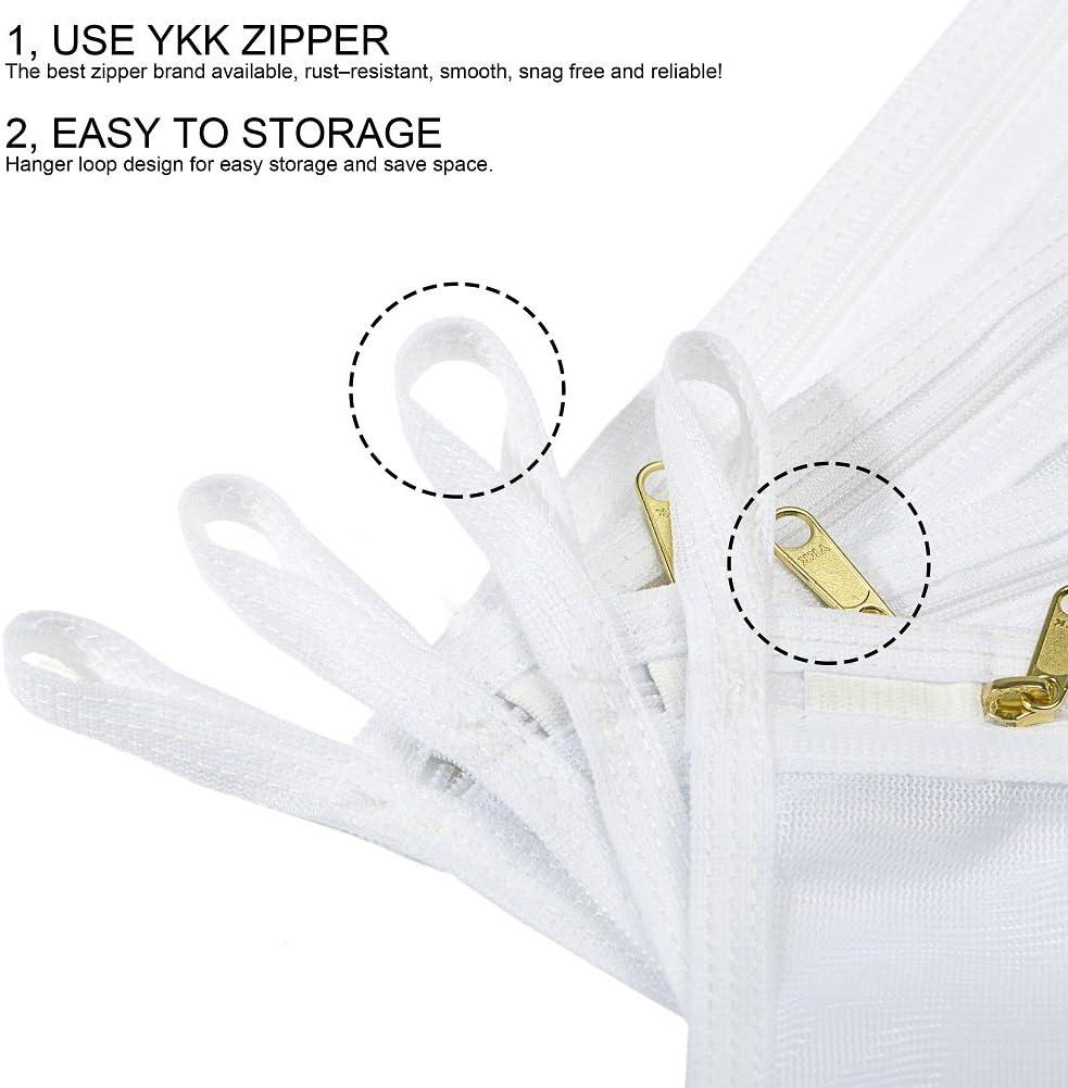 Delicates Laundry Bags, Bra Fine Mesh Wash Bag for Underwear, Lingerie, Bra, Pantyhose, Socks, Use YKK Zipper, Have Hanger Loops, Small Openings (White, 3 Small)