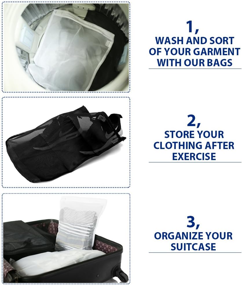 Delicates Laundry Bags, Bra Fine Mesh Wash Bag for Underwear, Lingerie, Bra, Pantyhose, Socks, Use YKK Zipper, Have Hanger Loops, Small Openings (White, 3 Small)