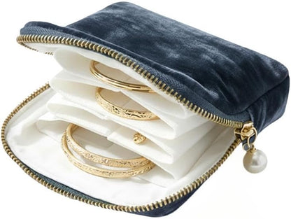 Travel Jewelry Case - Velvet Organizer, Jewelry Zippered Pocket Case Travel Jewelry Bag Portable Organizer, Pouch Bags with Zipper, Jewelry Organizer Storage Bag for Bracelet Rings Earring (Blue)