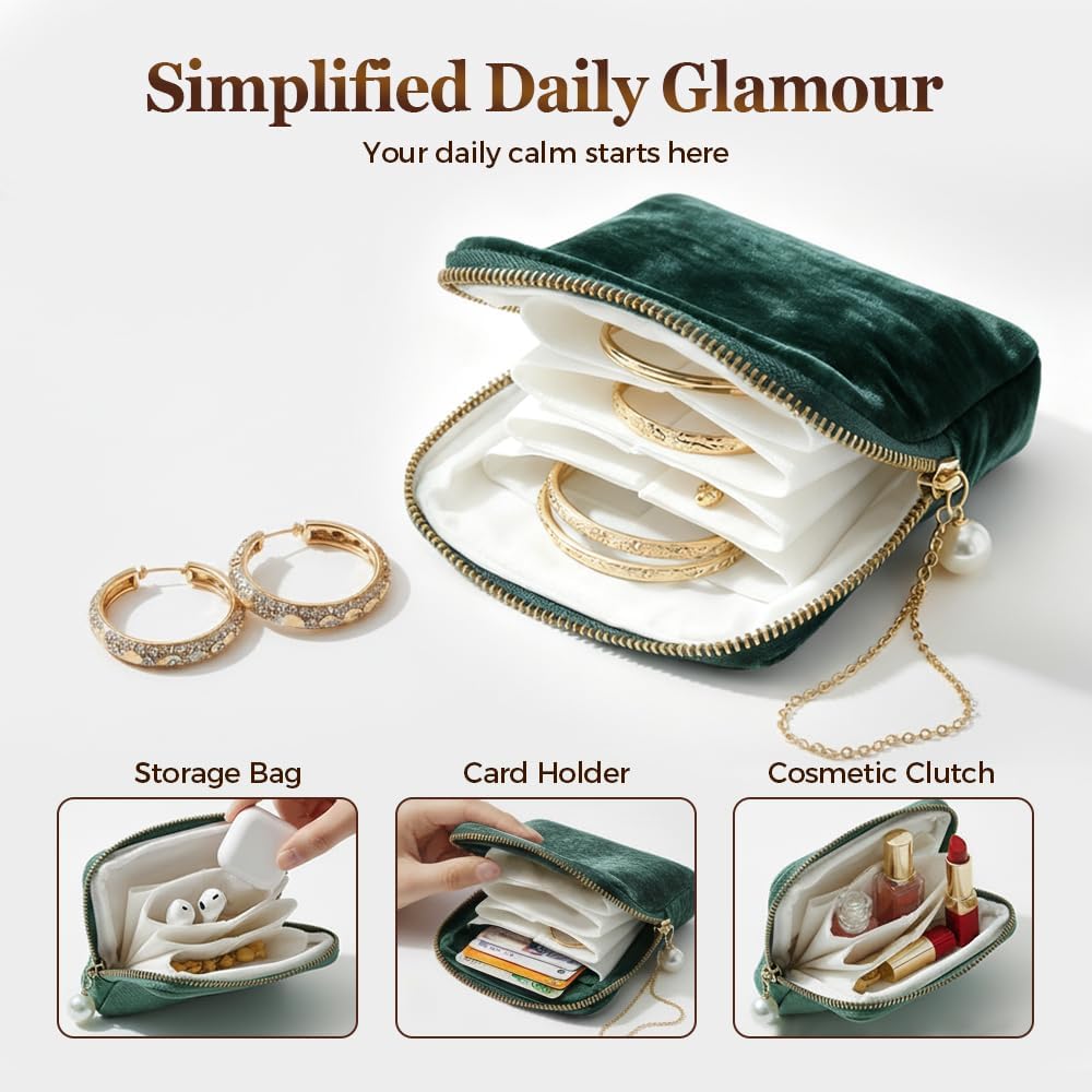 Travel Jewelry Case - Velvet Organizer, Jewelry Zippered Pocket Case Travel Jewelry Bag Portable Organizer, Pouch Bags with Zipper, Jewelry Organizer Storage Bag for Bracelet Rings Earring (Blue)