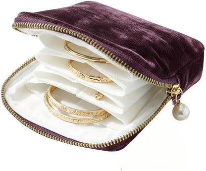 Travel Jewelry Case - Velvet Organizer, Jewelry Zippered Pocket Case Travel Jewelry Bag Portable Organizer, Pouch Bags with Zipper, Jewelry Organizer Storage Bag for Bracelet Rings Earring (Blue)