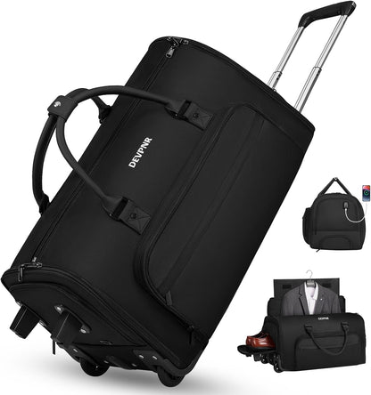 Rolling Garment Bags for Travel, 59L Rolling Duffle Bag with Wheels and Shoe Compartment for Men and Women, 3 in 1 Carry on Convertible Travel Garment Bag with Wheels, Gray