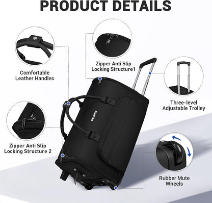 Rolling Garment Bags for Travel, 59L Rolling Duffle Bag with Wheels and Shoe Compartment for Men and Women, 3 in 1 Carry on Convertible Travel Garment Bag with Wheels, Gray