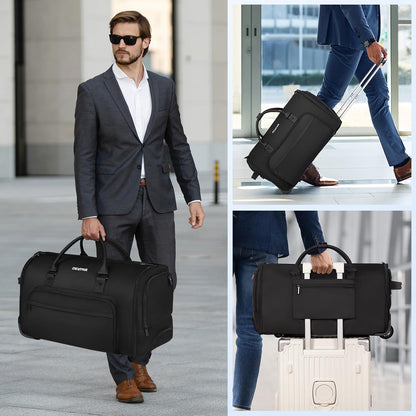 Rolling Garment Bags for Travel, 59L Rolling Duffle Bag with Wheels and Shoe Compartment for Men and Women, 3 in 1 Carry on Convertible Travel Garment Bag with Wheels, Gray