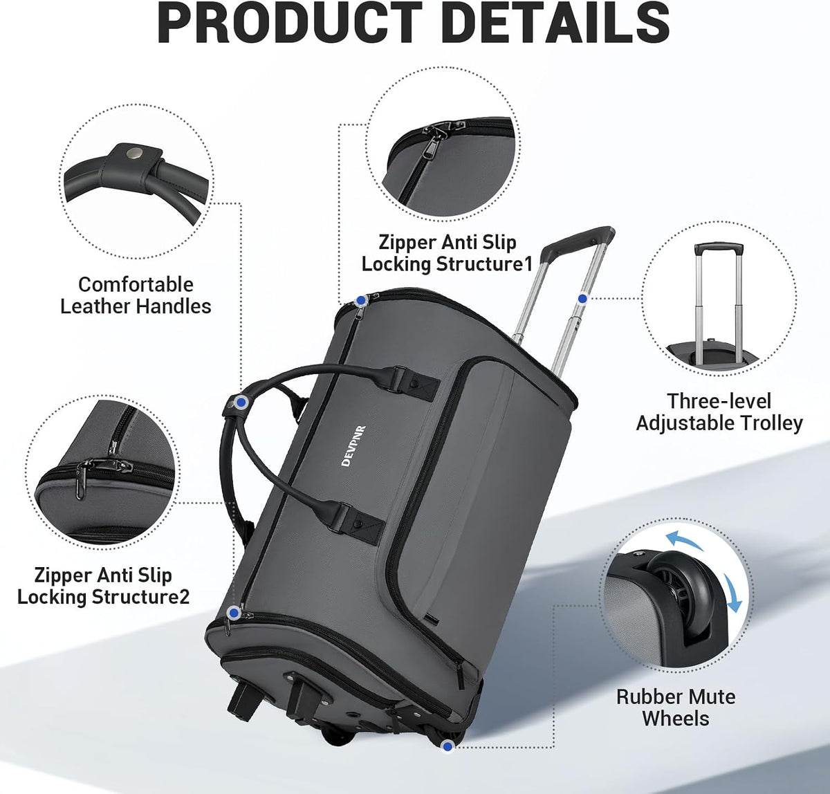 Rolling Garment Bags for Travel, 59L Rolling Duffle Bag with Wheels and Shoe Compartment for Men and Women, 3 in 1 Carry on Convertible Travel Garment Bag with Wheels, Gray