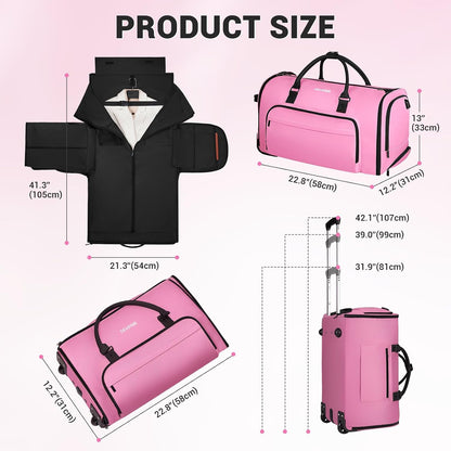 Rolling Garment Bags for Travel, 59L Rolling Duffle Bag with Wheels and Shoe Compartment for Men and Women, 3 in 1 Carry on Convertible Travel Garment Bag with Wheels, Gray