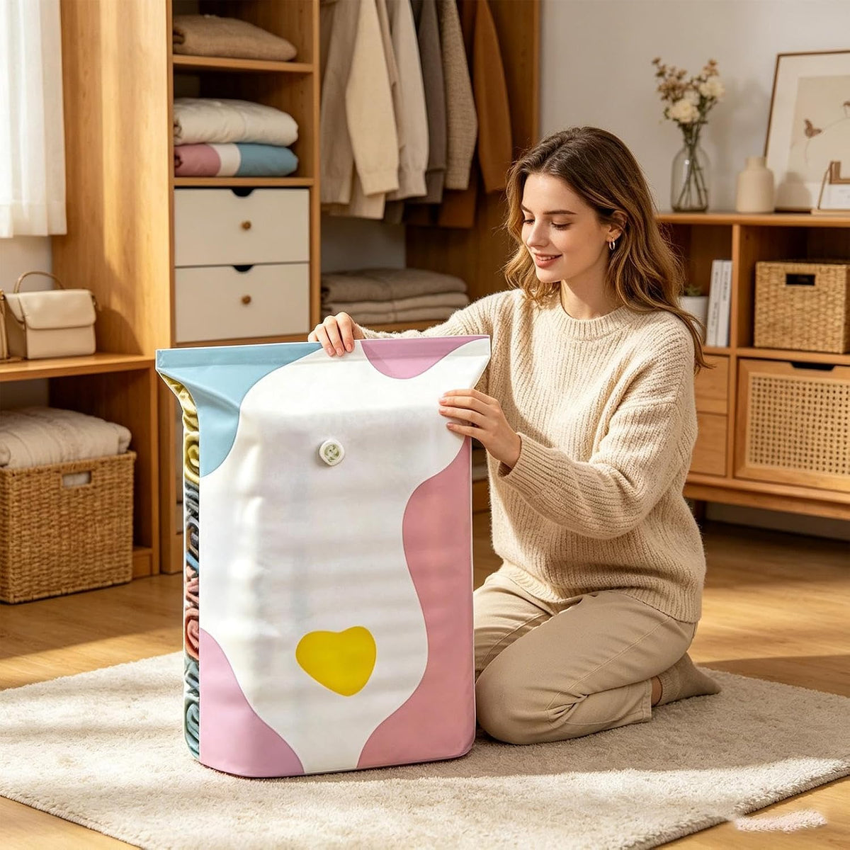 No-Pump Vacuum Storage Bags - Roll-Up 3D Space Saver for Clothing, Comforters, Bedding | Thickened & Reusable PA+PE Material | Large to 2XL Sizes Organizer for Home, Travel, Closet Use