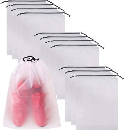 Set of 12 Portable Translucent Shoe Bags for Travel Large Clear Shoes Pouch Storage Organizer with Drawstring for Men and Women