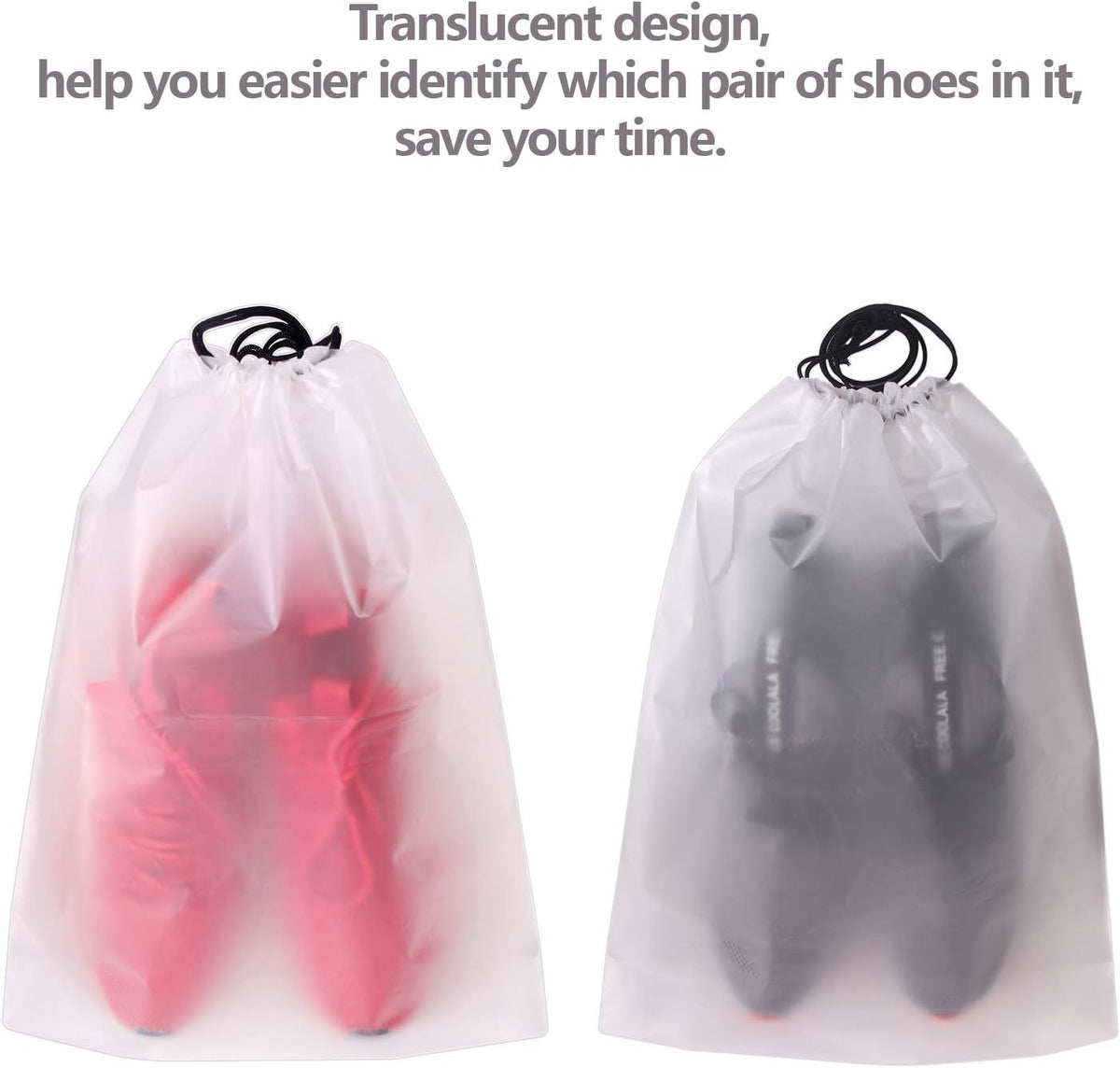 Set of 12 Portable Translucent Shoe Bags for Travel Large Clear Shoes Pouch Storage Organizer with Drawstring for Men and Women