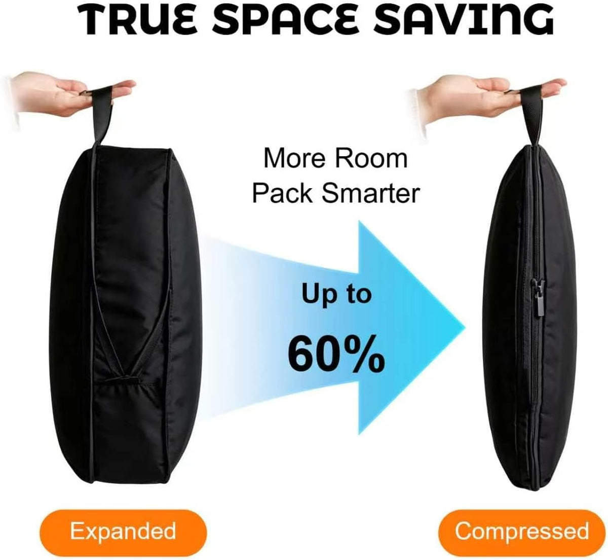 6-Piece Compression Packing Cubes for Travel, Oxford Luggage Organizers for Suitcases, Expandable Space Saving Travel Essentials with Double-Layer Shoe Bag, Black