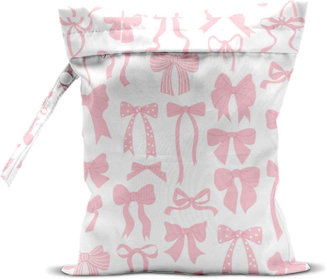 Wet Bag for Swimsuit, Beach Travel Essentials Wet Dry Bag, for Sunscreen Toiletry Dirty Clothes Yoga Gym Diaper, Friends Summer Beach Vacation Gifts. Pink bow