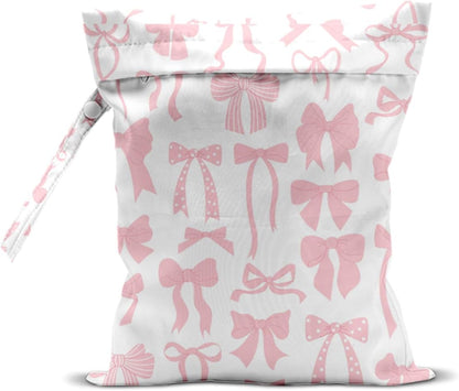 Wet Bag for Swimsuit, Beach Travel Essentials Wet Dry Bag, for Sunscreen Toiletry Dirty Clothes Yoga Gym Diaper, Friends Summer Beach Vacation Gifts. Pink bow