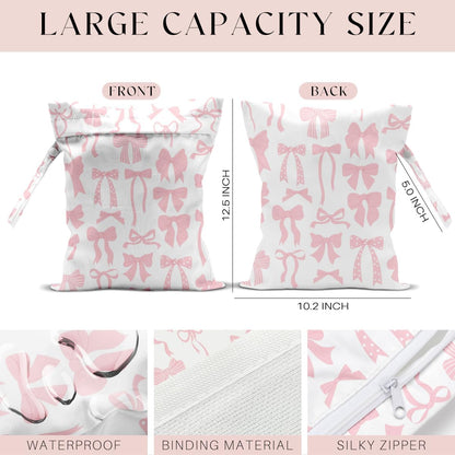 Wet Bag for Swimsuit, Beach Travel Essentials Wet Dry Bag, for Sunscreen Toiletry Dirty Clothes Yoga Gym Diaper, Friends Summer Beach Vacation Gifts. Pink bow