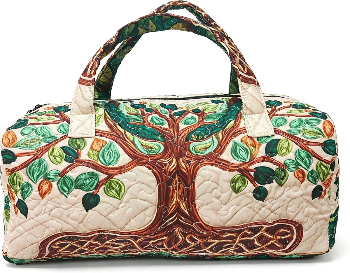 Women's Quilted Weekender Duffel Bag – Foldable Lightweight Travel Tote for Overnight Gym | 18"x9"x9", Colorful Patterns (Dragonfly)
