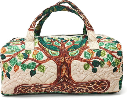 Women's Quilted Weekender Duffel Bag – Foldable Lightweight Travel Tote for Overnight Gym | 18"x9"x9", Colorful Patterns (Dragonfly)