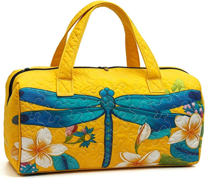 Women's Quilted Weekender Duffel Bag – Foldable Lightweight Travel Tote for Overnight Gym | 18"x9"x9", Colorful Patterns (Dragonfly)
