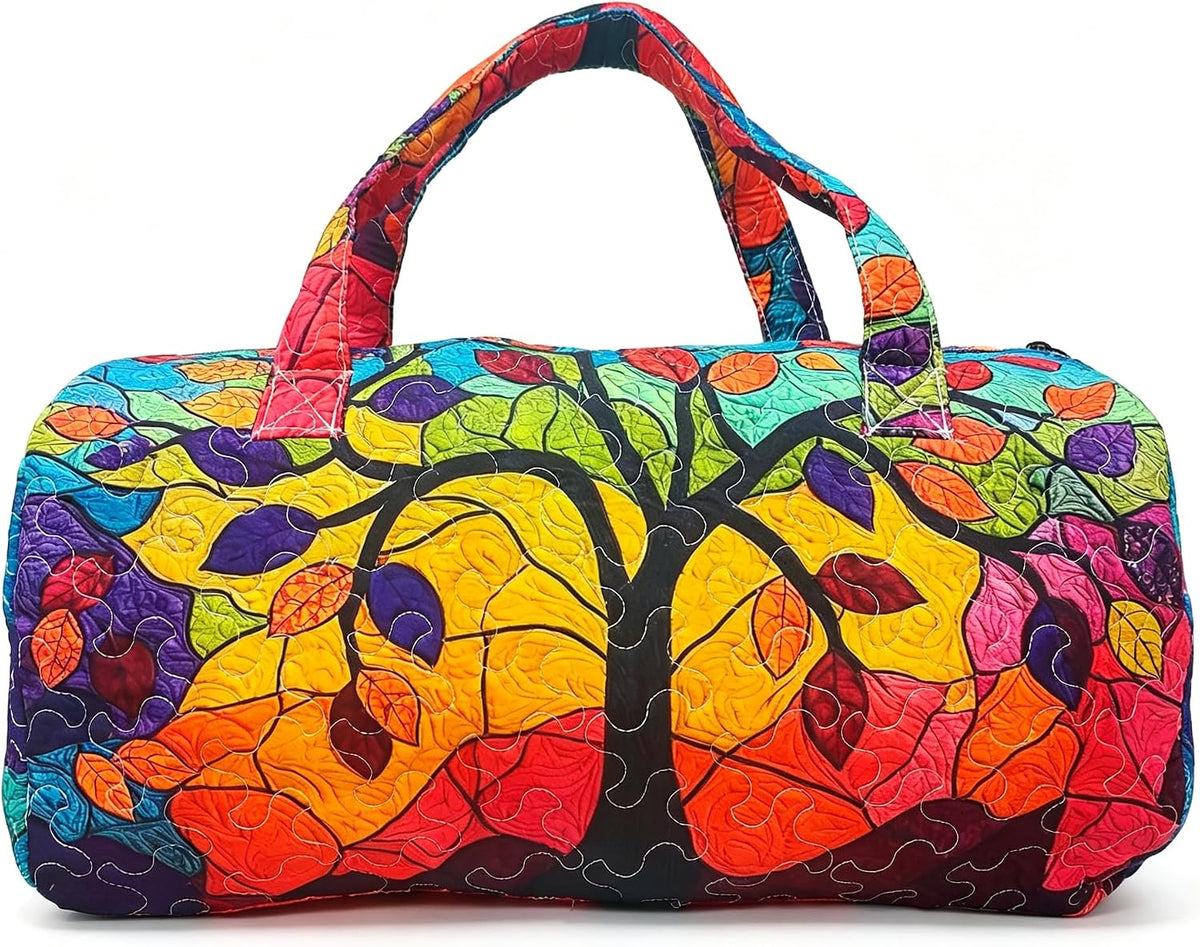 Women's Quilted Weekender Duffel Bag – Foldable Lightweight Travel Tote for Overnight Gym | 18"x9"x9", Colorful Patterns (Dragonfly)