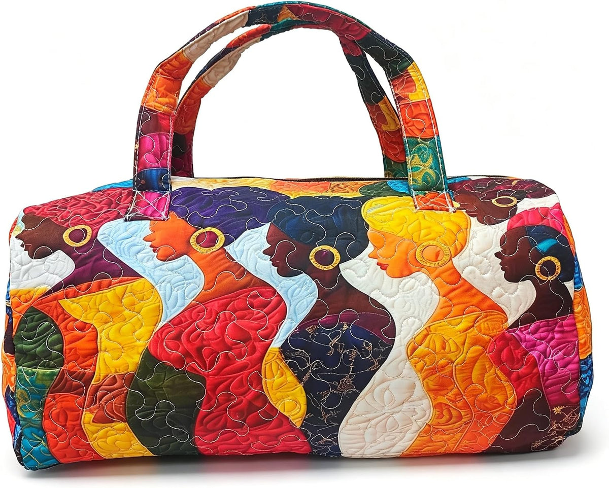 Women's Quilted Weekender Duffel Bag – Foldable Lightweight Travel Tote for Overnight Gym | 18"x9"x9", Colorful Patterns (Dragonfly)