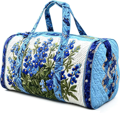 Women's Quilted Weekender Duffel Bag – Foldable Lightweight Travel Tote for Overnight Gym | 18"x9"x9", Colorful Patterns (Dragonfly)