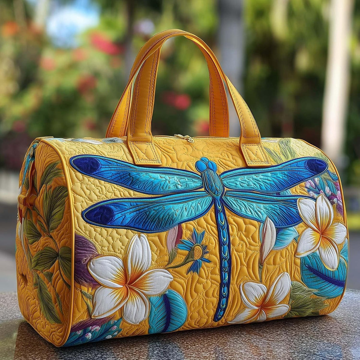 Women's Quilted Weekender Duffel Bag – Foldable Lightweight Travel Tote for Overnight Gym | 18"x9"x9", Colorful Patterns (Dragonfly)