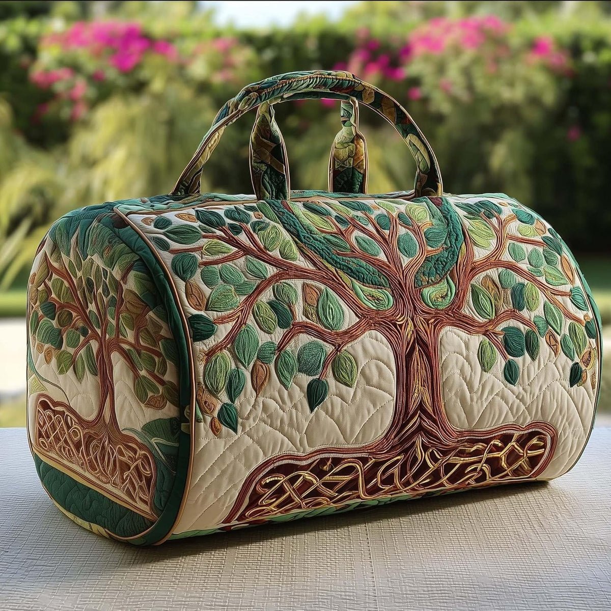 Women's Quilted Weekender Duffel Bag – Foldable Lightweight Travel Tote for Overnight Gym | 18"x9"x9", Colorful Patterns (Dragonfly)