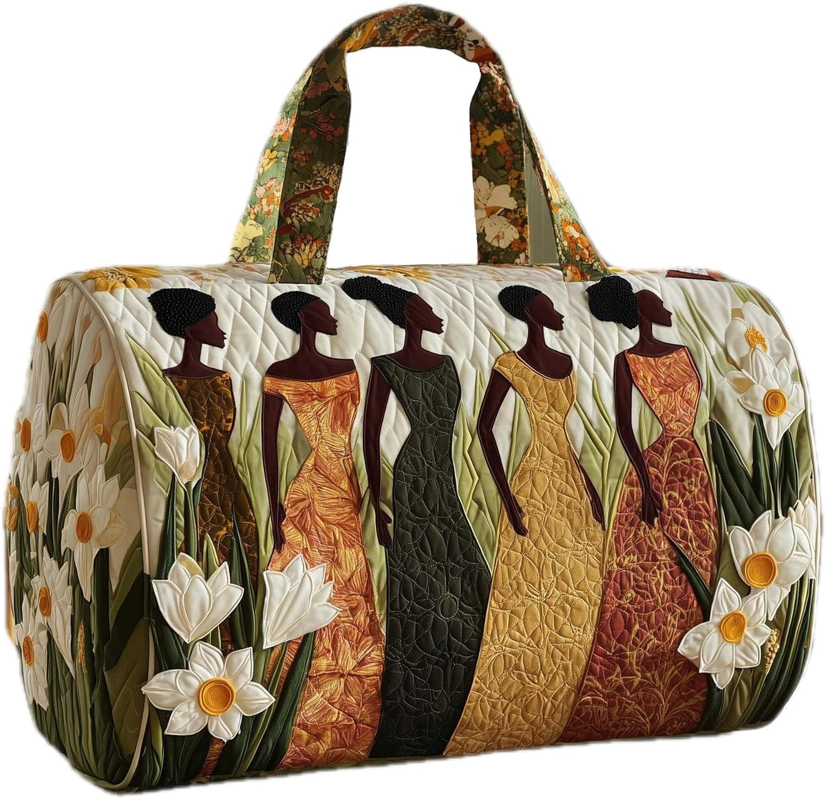 Women's Quilted Weekender Duffel Bag – Foldable Lightweight Travel Tote for Overnight Gym | 18"x9"x9", Colorful Patterns (Dragonfly)