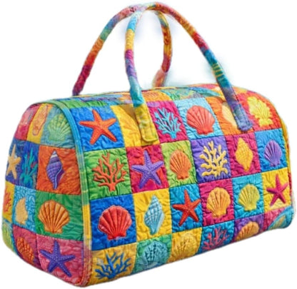 Women's Quilted Weekender Duffel Bag – Foldable Lightweight Travel Tote for Overnight Gym | 18"x9"x9", Colorful Patterns (Dragonfly)