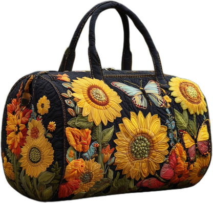 Women's Quilted Weekender Duffel Bag – Foldable Lightweight Travel Tote for Overnight Gym | 18"x9"x9", Colorful Patterns (Dragonfly)
