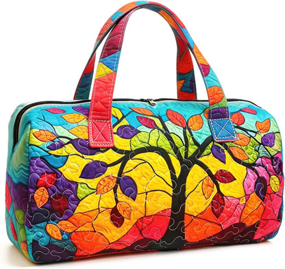 Women's Quilted Weekender Duffel Bag – Foldable Lightweight Travel Tote for Overnight Gym | 18"x9"x9", Colorful Patterns (Dragonfly)