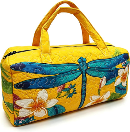 Women's Quilted Weekender Duffel Bag – Foldable Lightweight Travel Tote for Overnight Gym | 18"x9"x9", Colorful Patterns (Dragonfly)