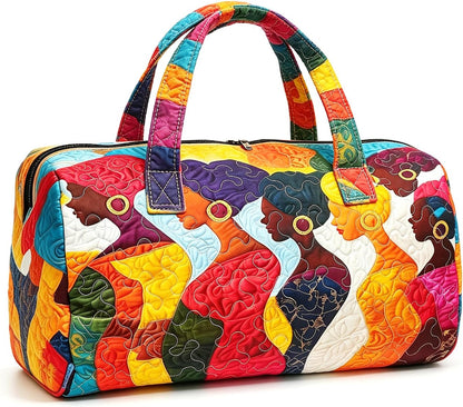 Women's Quilted Weekender Duffel Bag – Foldable Lightweight Travel Tote for Overnight Gym | 18"x9"x9", Colorful Patterns (Dragonfly)