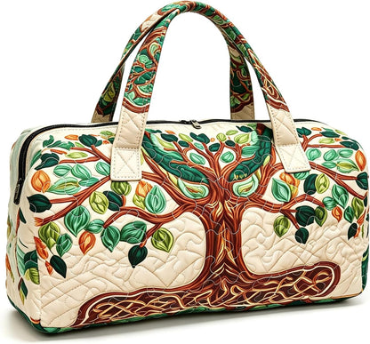 Women's Quilted Weekender Duffel Bag – Foldable Lightweight Travel Tote for Overnight Gym | 18"x9"x9", Colorful Patterns (Dragonfly)