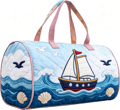 Women's Quilted Weekender Duffel Bag – Foldable Lightweight Travel Tote for Overnight Gym | 18"x9"x9", Colorful Patterns (Dragonfly)