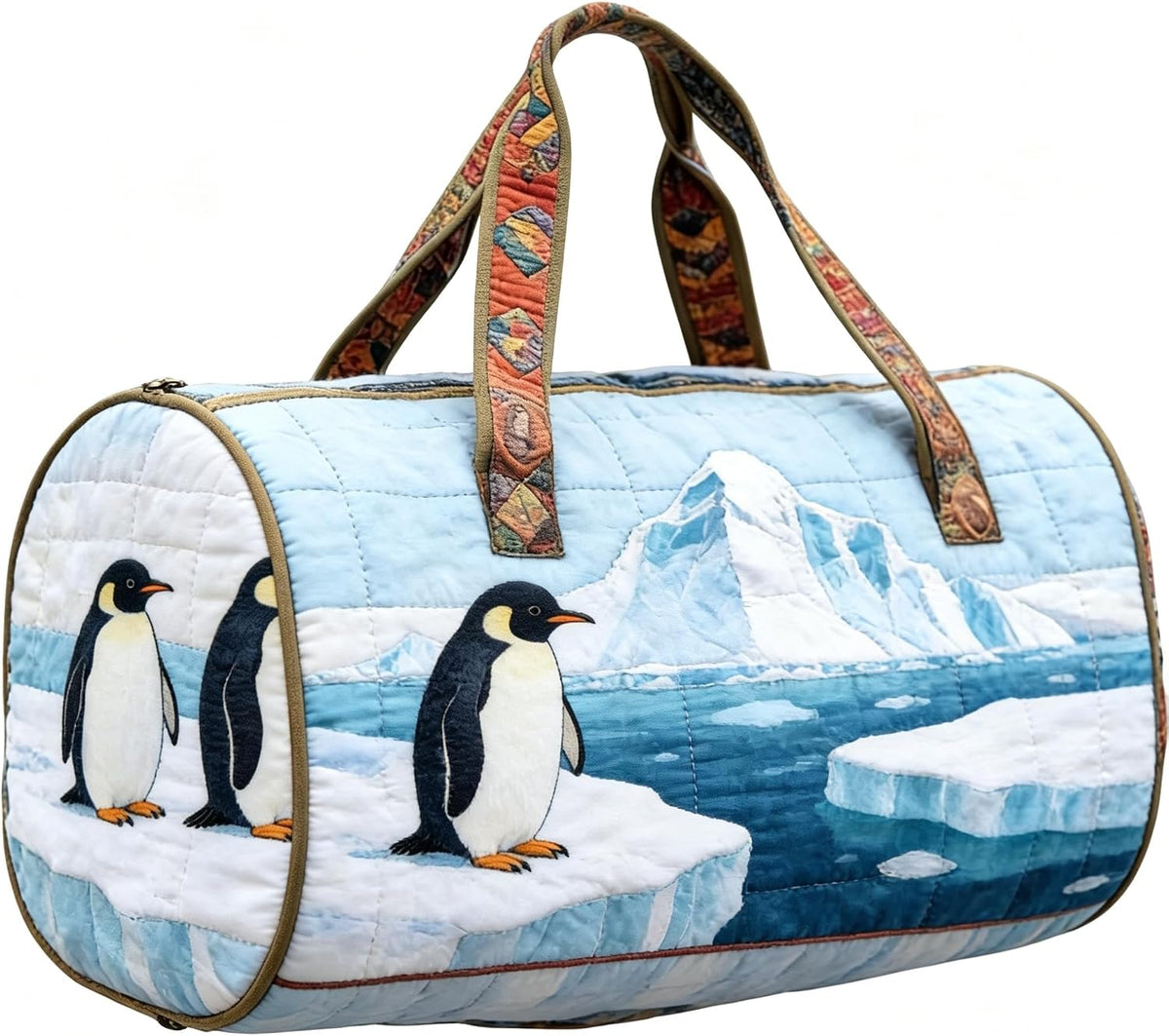 Women's Quilted Weekender Duffel Bag – Foldable Lightweight Travel Tote for Overnight Gym | 18"x9"x9", Colorful Patterns (Dragonfly)