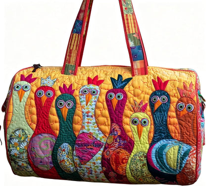 Women's Quilted Weekender Duffel Bag – Foldable Lightweight Travel Tote for Overnight Gym | 18"x9"x9", Colorful Patterns (Dragonfly)