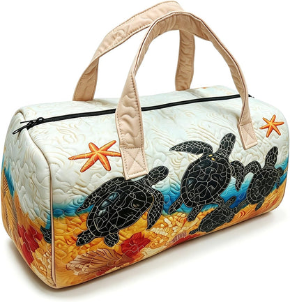 Women's Quilted Weekender Duffel Bag – Foldable Lightweight Travel Tote for Overnight Gym | 18"x9"x9", Colorful Patterns (Dragonfly)