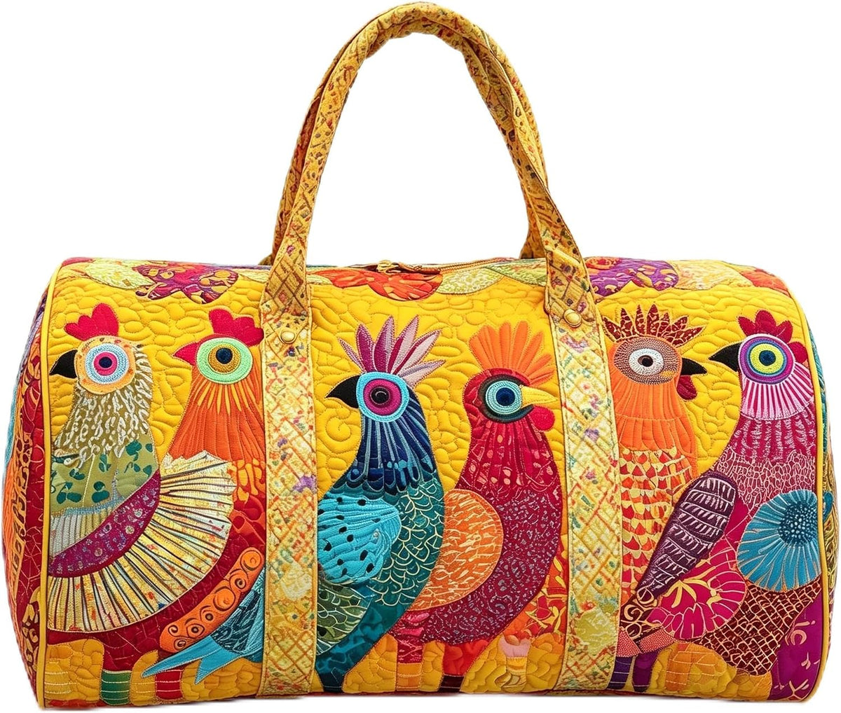 Women's Quilted Weekender Duffel Bag – Foldable Lightweight Travel Tote for Overnight Gym | 18"x9"x9", Colorful Patterns (Dragonfly)