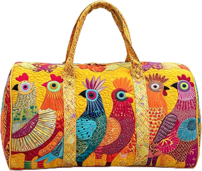 Women's Quilted Weekender Duffel Bag – Foldable Lightweight Travel Tote for Overnight Gym | 18"x9"x9", Colorful Patterns (Dragonfly)